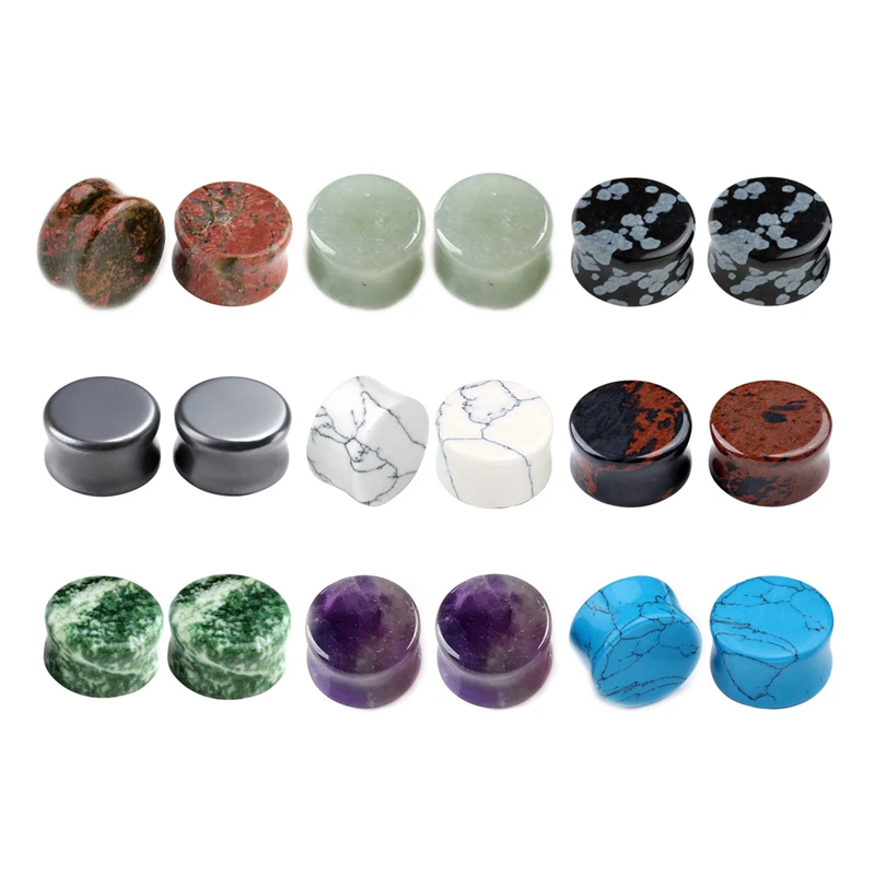 JOVIVI New 6-16mm Natural Stone Magnetic Hematite Obsidian Drum Shape Saddle Plug Gauge Ear Stretcher Piercing Jewelry | Украшения и