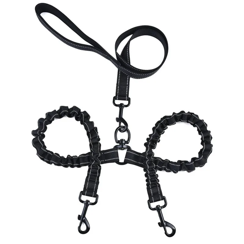 

Reflective two dogs Leash Elastic buffer Double head Dog Leads soft Padded handle 1 leash for 2 dogs Detachable traction rope