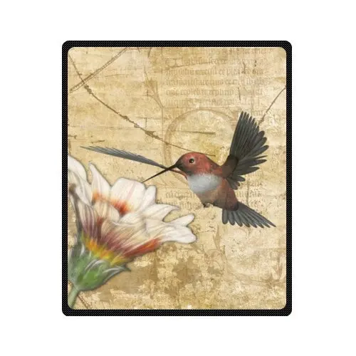 Customize Home Throw Blanket Reto Hummingbird Art Beige Blankets Throws