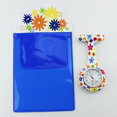 Бесплатный чехол для карандашей, силиконовые часы для медсестры, подарок для доктора медсестры, с рисунком бабочки, японский бренд Movt, карманные часы для больниц - Цвет: blue-flower