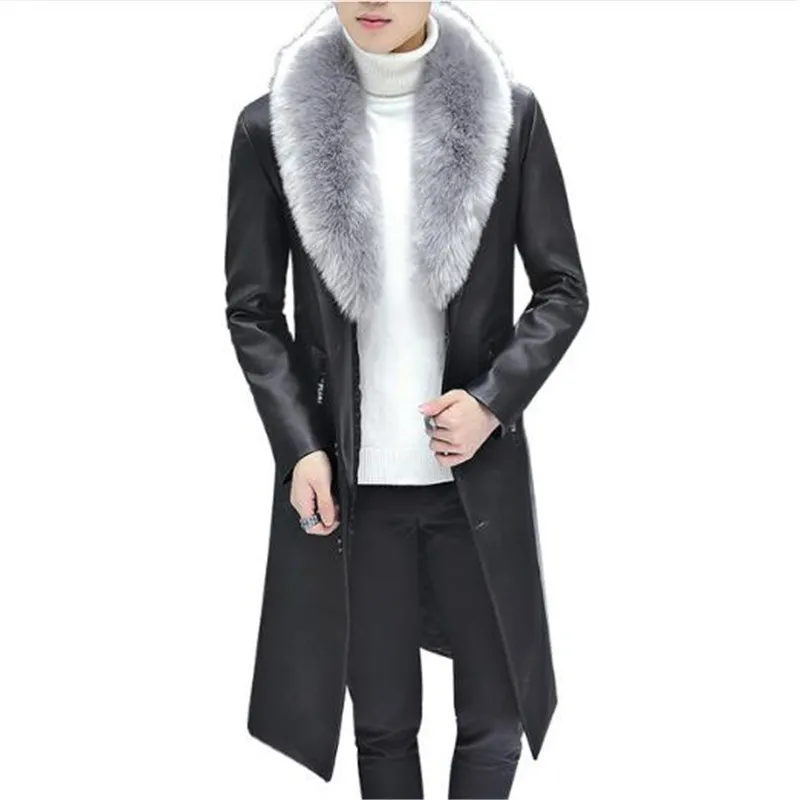 

LUO XIU 3XL Winter Blazer Fur Collar Long Section Men fur Coat Men's Business Casual Leather Jacket Fleece Warm Thick Overcoat