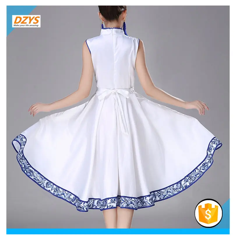 DZYS-YCY взрослый современный танец синий и белый фарфор шоу платье