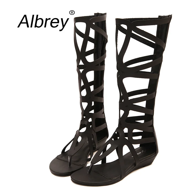 2015 New Women Summer Sandals Rome Knee High Gladiator Sandals Ladies