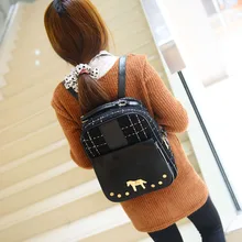 2016 new winter Plush Korean female college style pony turn lock zipper soft button backpack Plaid free shipping