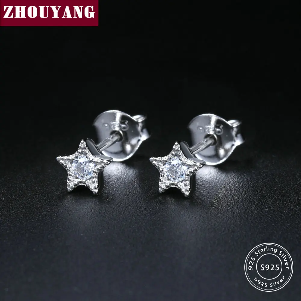 

ZHOUYANG Star Shaped Cubic Zirconia S925 Stud Earrings Silver Color Fashion Jewelry for Women Gift EY188 EY189 EY190 EY191