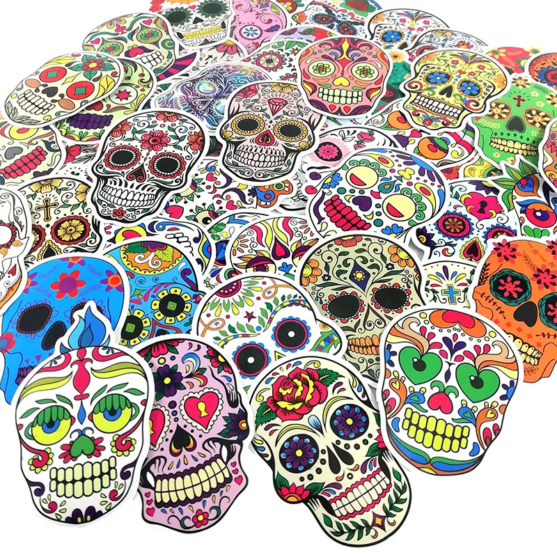 50 Pcs Floral Designs Skull Heads Mixed Series Stickers For Notebook PC Skateboard Bicycle Car Moto DIY Waterproof Toy Sticker