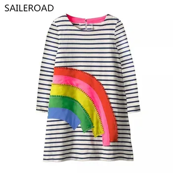 

SAILEROAD Rainbow Pattern Beautiful Dress Girls Autumn Children Party Dresses Cotton Kids Long Sleeve Dress Vestido Menina Festa