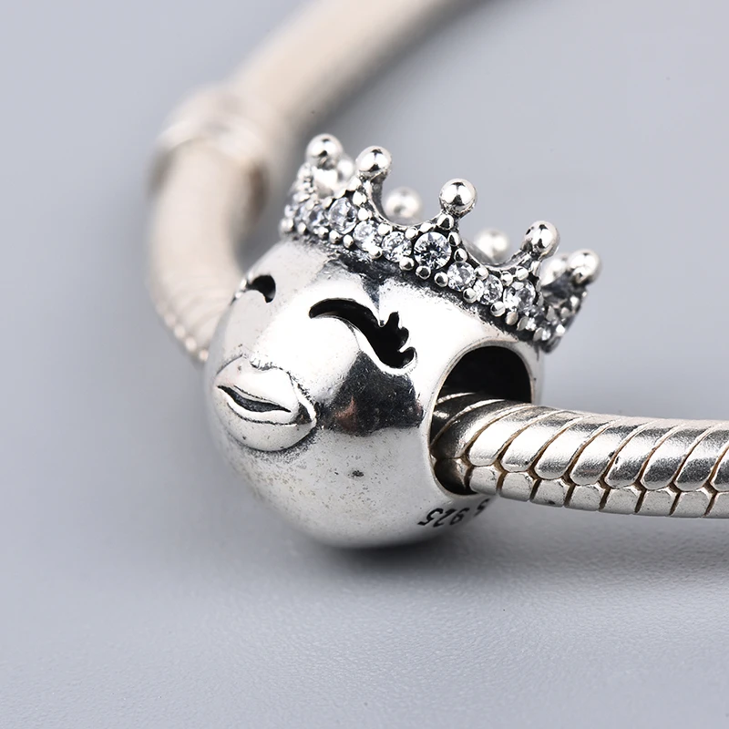 Подходит для оригинального браслета Pandora корона улыбающееся лицо 925 пробы
