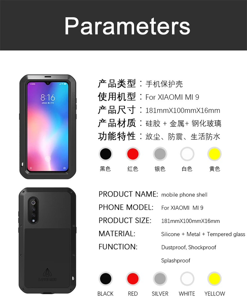 LOVE MEI для Xiaomi mi 9 чехол Gorilla glass Life водонепроницаемый противоударный металлический полный защитный чехол для Xiaome mi 9 чехол для телефона