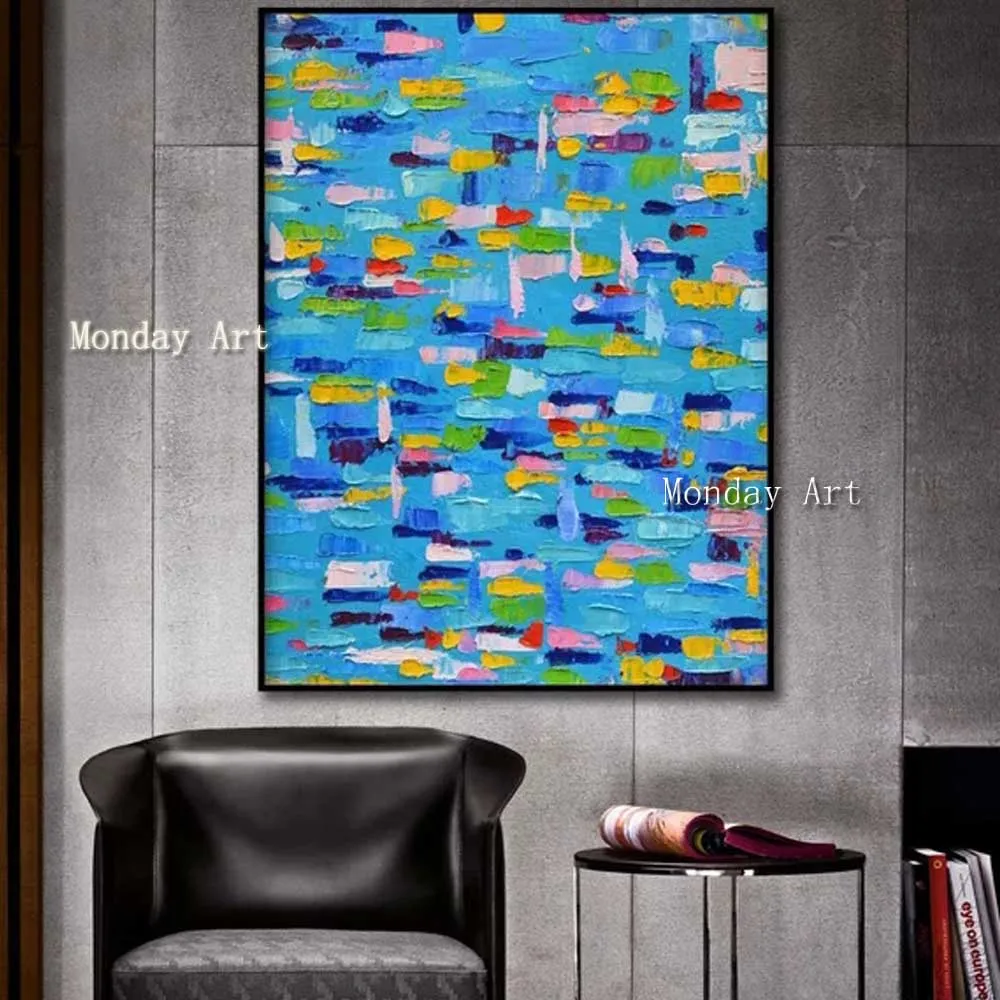 Drop-Shipping-Hand-Painted-Abstract-Canvas-Blue-Mosaic-Canvas-Oil-Painting-Wall-Picture-Living-Room-Bedroom (1) - 