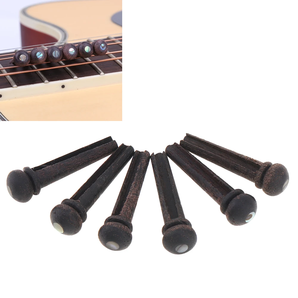 

6pcs Rose Wood Bridge Pins with Pearl Shell Head Strings Nail Pegs Set for Folk Acoustic Guitar