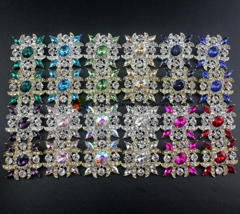 

10pcs 38x40mm Antique Vintage Rhinestone Button Lt Siam Navy Royal blue Black Clear AB Crystal Centerpieces diy browband wedding