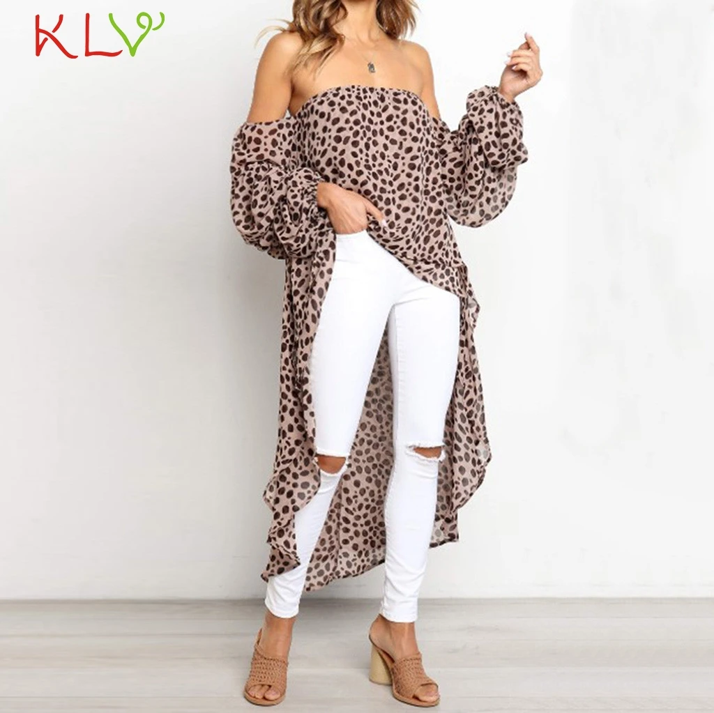 

Tops For Women Chiffon Leopard Off Shoulder Casual Loose T Shirt Autumn 2019 High Quality Female Et Chemisier Plus Size 18Dec28