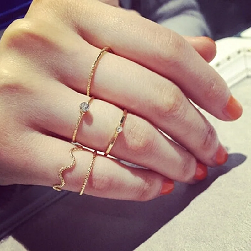 

Minimalist Finger Rings Set Fashion Jewelry Anel Anillos Summer Tiny Crystal Ring 5pcs/Sets High Quality Rings For Women