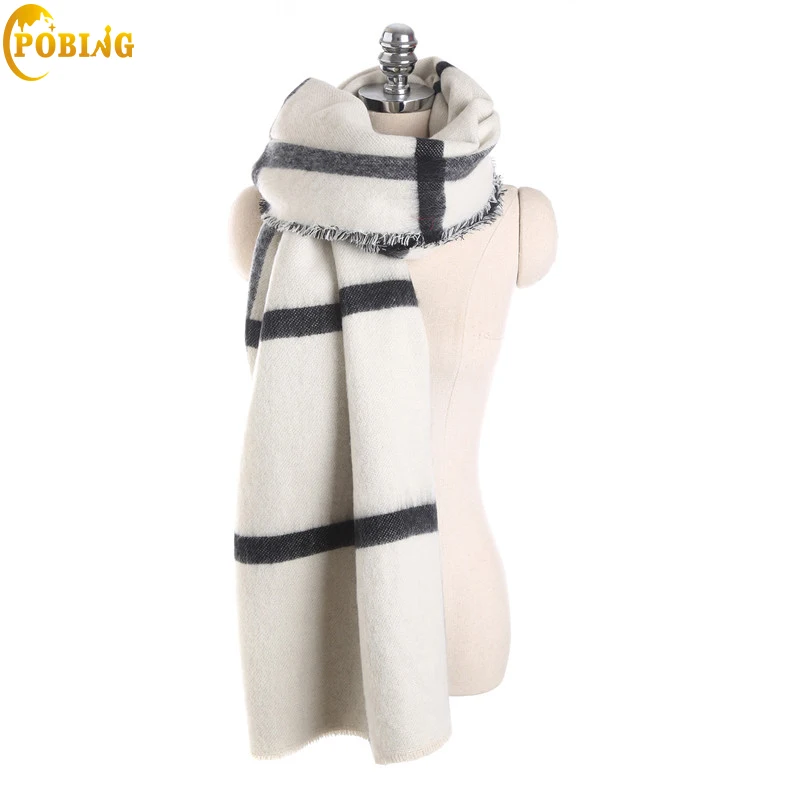 Cena POBING marka za zimowy szalik kobiety podwójne Tartan Plaid kaszmirowe chustki ponadgabarytowych podstawowe akrylowe szale Wrap kobieta koc szalik