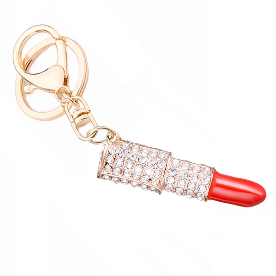 5PCS Creative Rhinestone Sexy Lipstick Keychain Charm Women Handbag