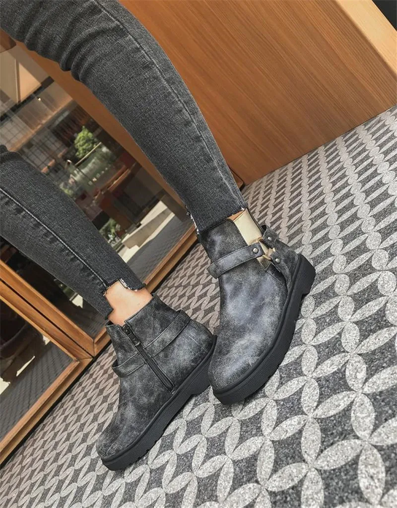 2019 Autumn Winter New Women's Boots Casual Flat Platform Ankle Boots Big Size Chelsea Boots Shoes For Woman Side Zip Lady Shoes (4)