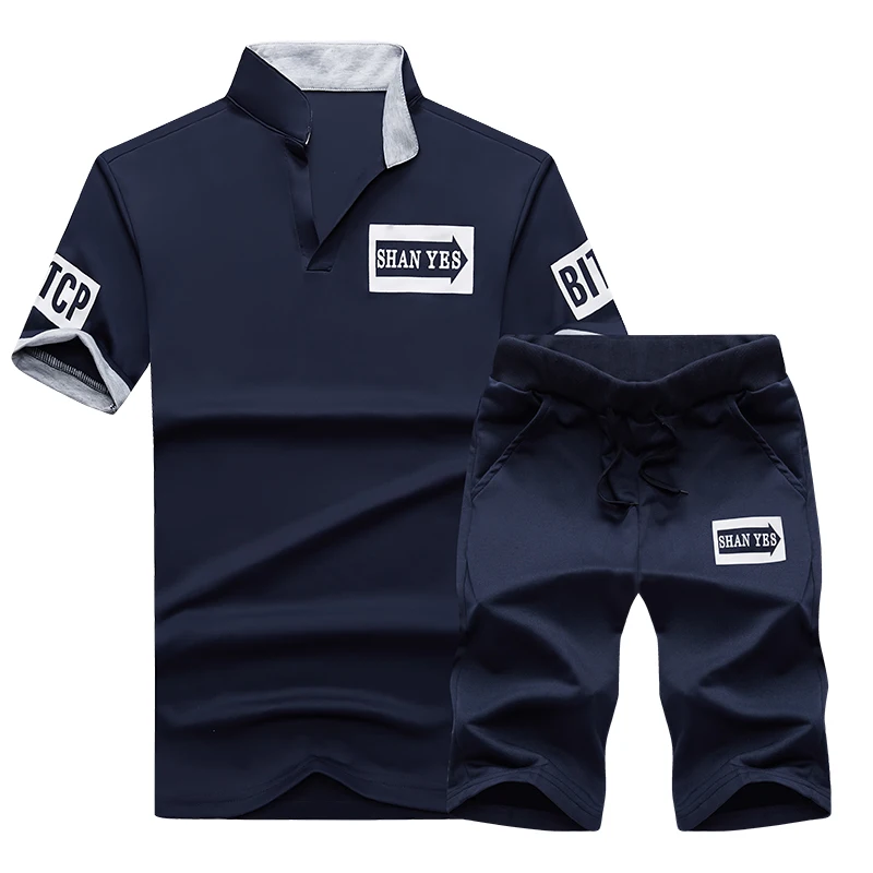 

2019 Men T-shirt Shorts Set Men's Suits Summer Breathable t-shirt+shorts Sporting suits M-4XL Tracksuit Set Trending Style