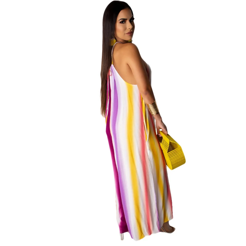 Summer new hot sexy jumpsuit sleeveless halter hanging neck striped print wide-leg jumpsuit Summer new hot sexy jumpsuit sleeveless halter hanging neck striped print wide-leg jumpsuit