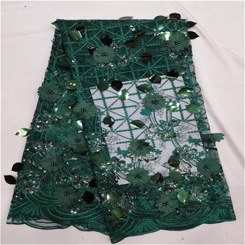 

Lake Blue 2019 Latest 3D Flower French African Lace Fabric With beads Sequins High Quality African Tulle Lace Fabric For Wedding