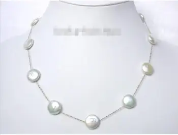 

Hot sale new Style >>>>>stellate 17" 12mm white coin fastener pearls necklace
