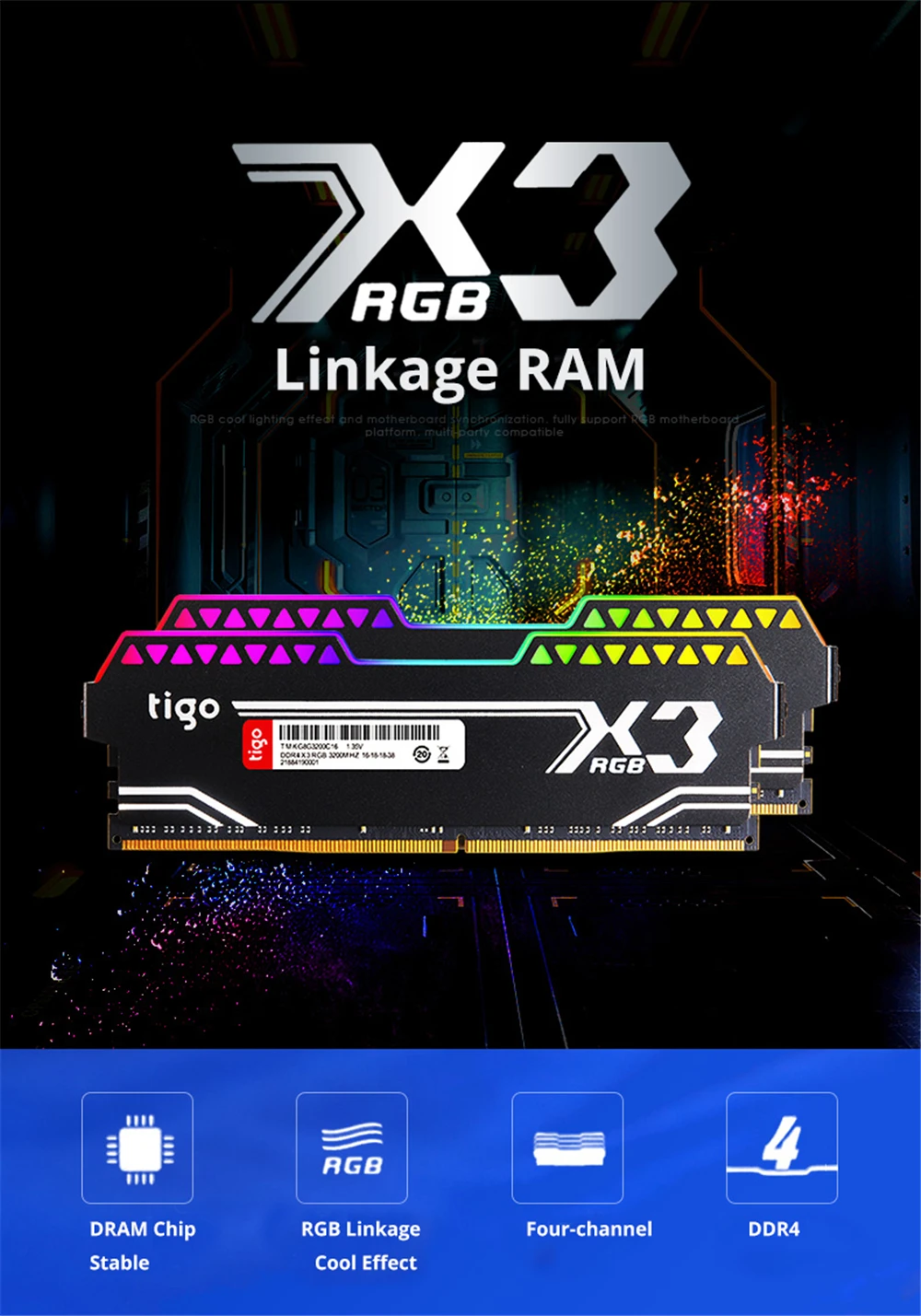 Tigo ram ddr4 8GB X3 игровая память RGB светодиодный светильник PC 3200MHz 3000MHZ для рабочего стола XMP 2,0 Overclock Memoria