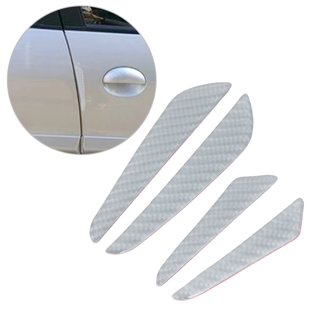 

4PC Practical Silver Carbon Fiber Car Door Edge Guard Strip Anti-collision Scratch Crash Sticker Protector Car Accessories