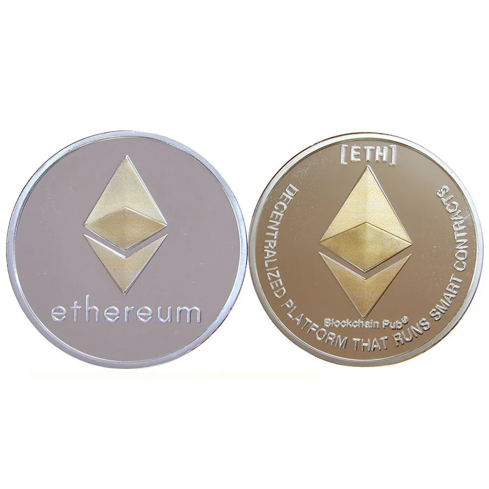 Gold Silver Plated Ethereum Coin Replica Art Collection Gift Physical Metal Antique Imitation Non-currency Coins Collectibles