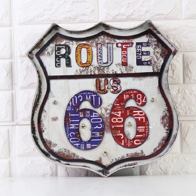 

Vintage Home Decor Lightbox US 66 LED Neon Sign Signage Shabby chic Brass knuckles weapon home decor Placas decorativas de metal