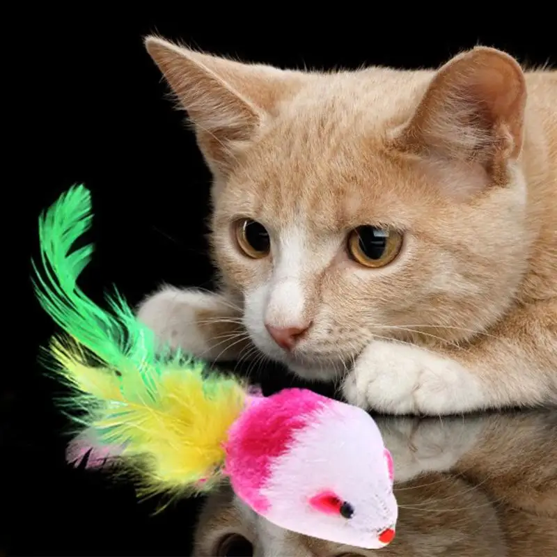 1pc Cat toys interactive False Mouse Mini Funny Playing Toys For Cats with Colorful Feather Plush Kitten Teaser Training Toys