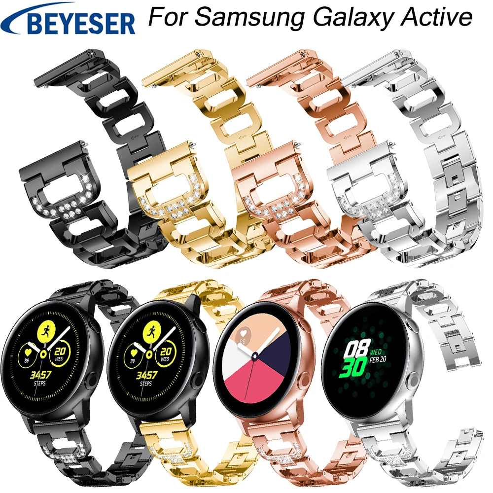 20 мм ремешок для часов samsung Galaxy Watch Active 2 из нержавеющей стали металлический ремешок для часов горный хрусталь браслет классический сменный ремешок