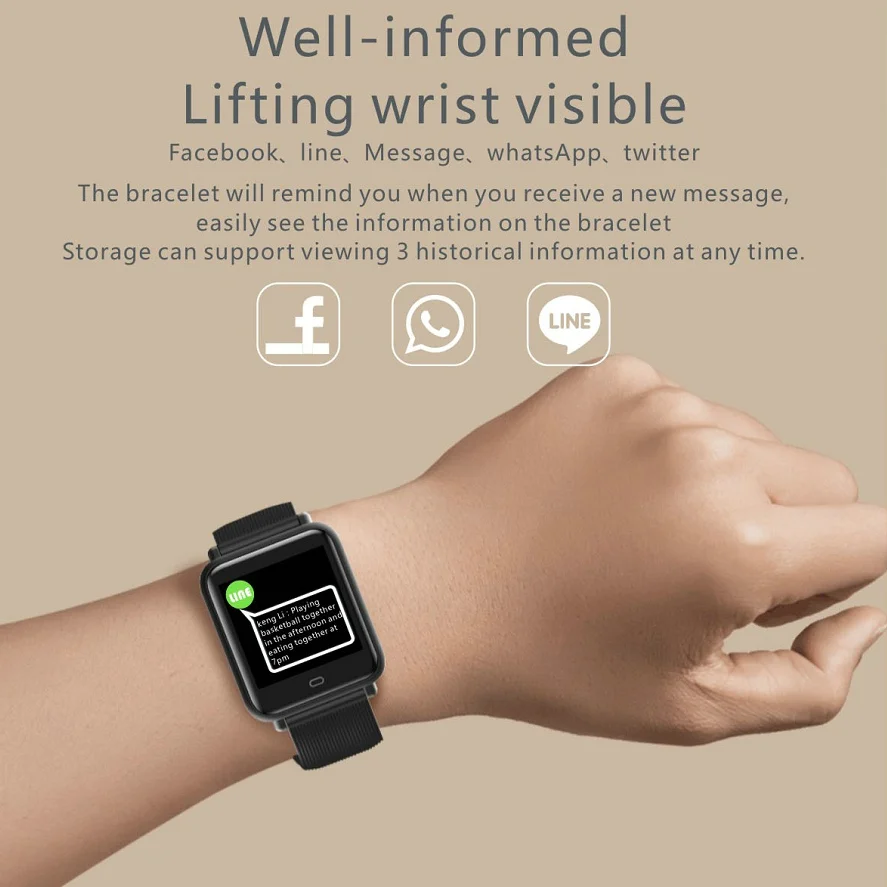 Focusmart 2019 Q9-TGF Smart Watch Multilingual Word Library Real-time Heart Rate Measurement Intelligent Reminder Smart Watch