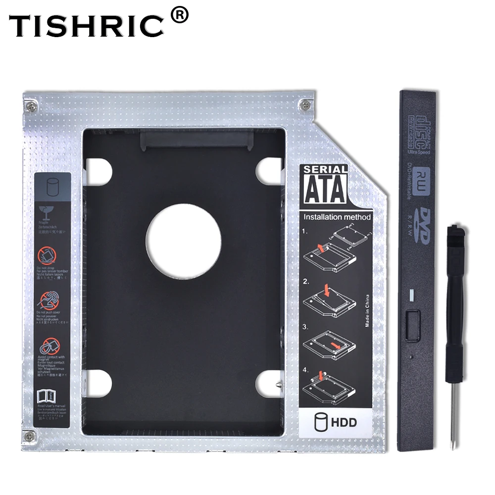 

TISHRIC 2018 New For CD ODD Notebook Universal Aluminum 2nd HDD Caddy 12.7mm SATA 3.0 For 2.5" DVD Box Case Enclosure Optibay