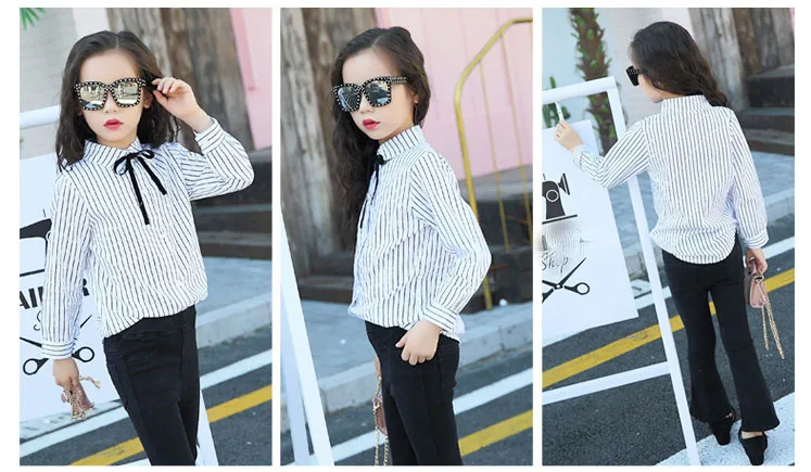 baby teenage girls striped blouses long sleeve cotton tops kids black white shirts for little girls children school clothing  (3)
