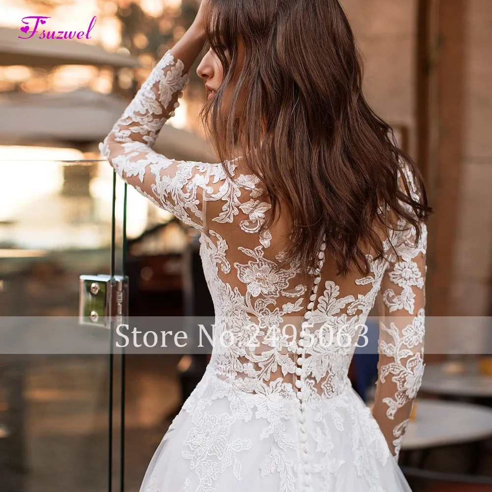 Fsuzwel элегантное платье с длинным рукавом и длинным рукавом свадебное платье дизайн с овальным вырезом на пуговицах винтажное платье для невесты свадебное платье Vestido de Noiva