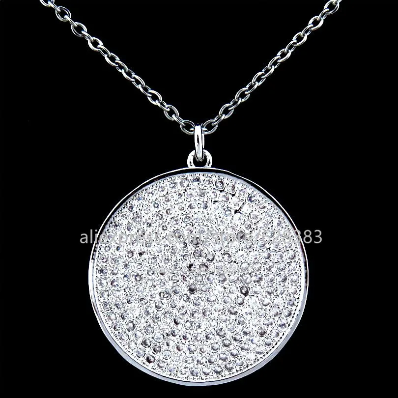 

GLOWCAT 21774 Creative CZ Round Necklace Copper Full Cubic Zirconia Coin Pendant Necklaces Unisex Women Girl Wedding Jewelry