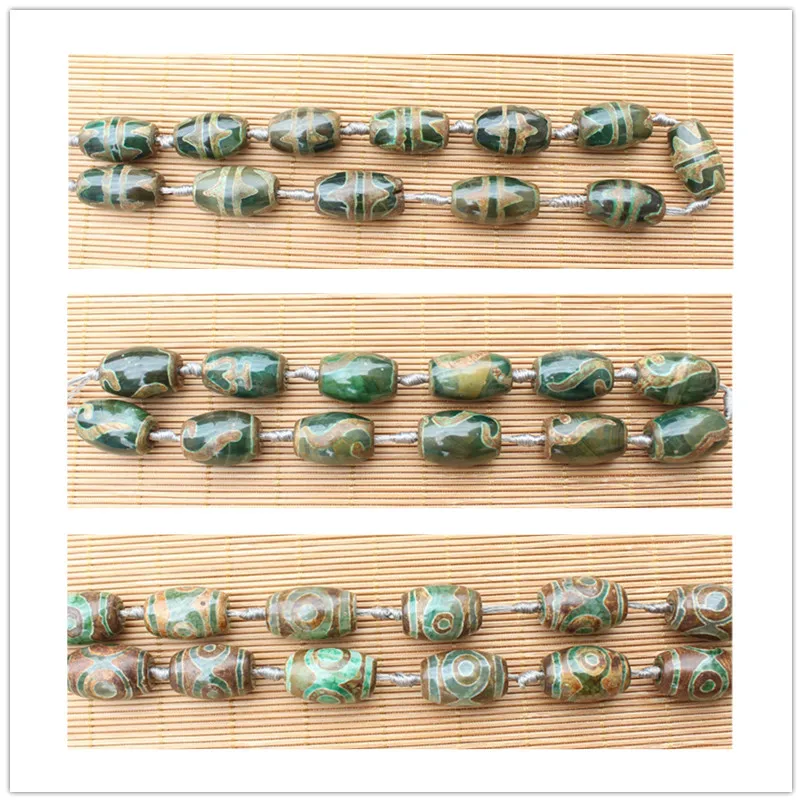 

Green Dzi agat 13-15x22-25mm Drum Shape Beads ,12pcs per strand,
