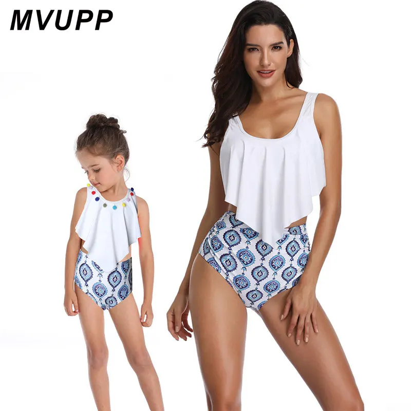 

MVUPP family white outfits mother and daughter swimsuit baby girl clothes swimming suit mom and me bikini set family look Sexy