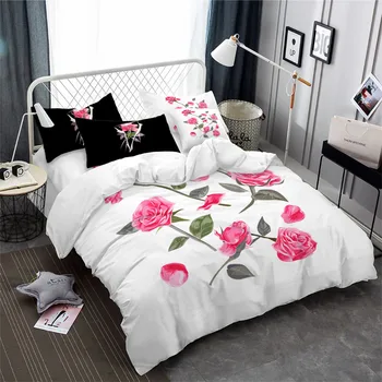 

Simple Rose Bedding Set Floral Duvet Cover Set Couples Valentine's Day Bedding Bedroom Decor Polyester Bedclothes Pillowcase