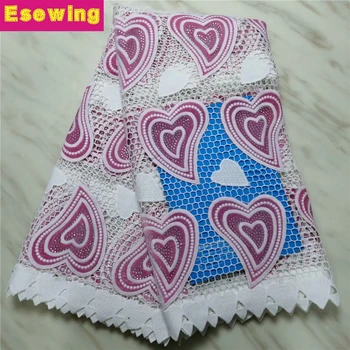 

2019 Heart design African Lace Fabric Embroidered Nigerian Guipure Cord Lace Fabric High-quality Pink Color Chemical Lace Fabric