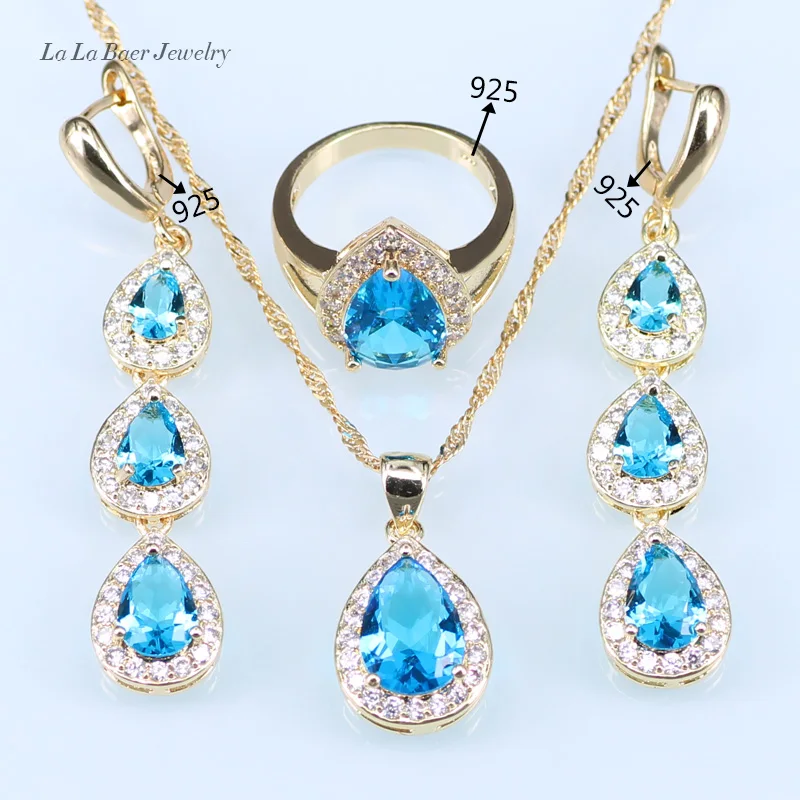 

L&B Light Blue Australia Crystal White Zircon Wedding Jewelry Sets For Women Gold Color Jewelry Sets