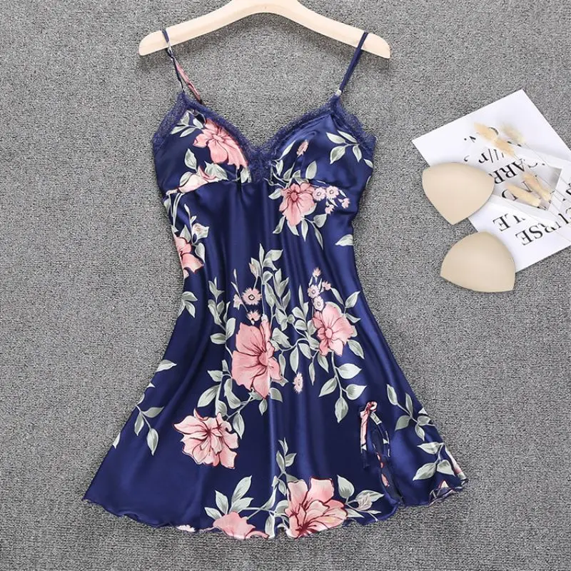 Sleep Lounge Nightgowns & Sleepshirt with Chest Pad Sleepwear Women Night Dress Sexy Ladie Nightwear Women Lingerie Indoor Dress