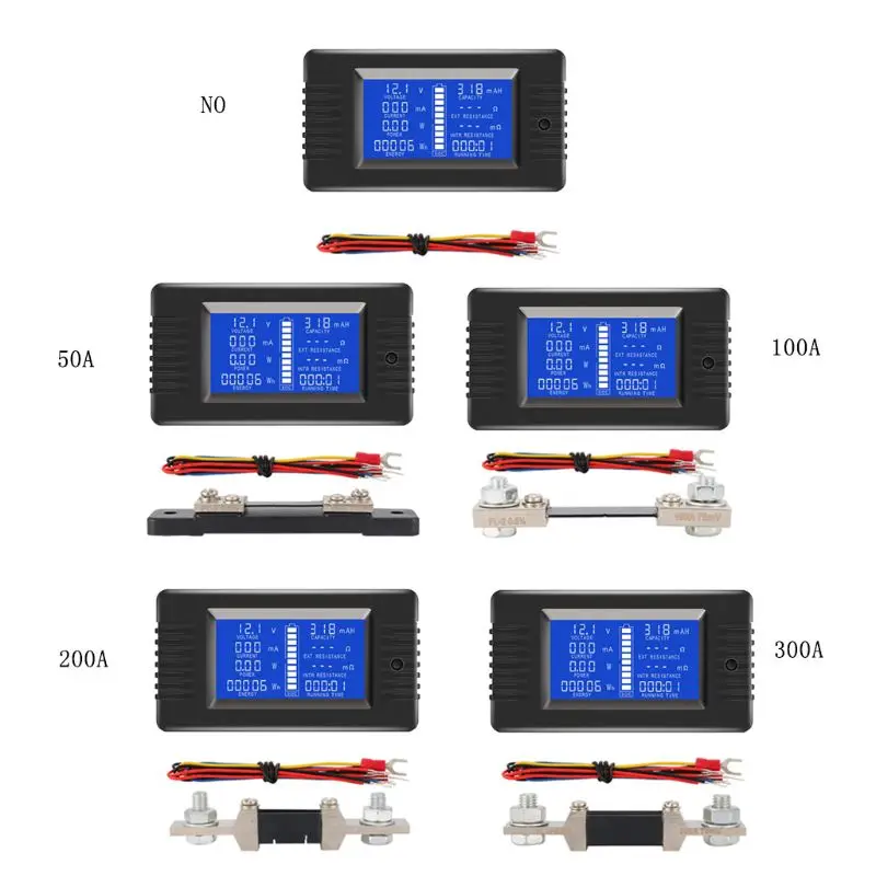 

0-200V 50A/100A/200A/300A Battery Capacity Tester Monitor Voltage Current Resistance Capacity Watt Power Energy Meter