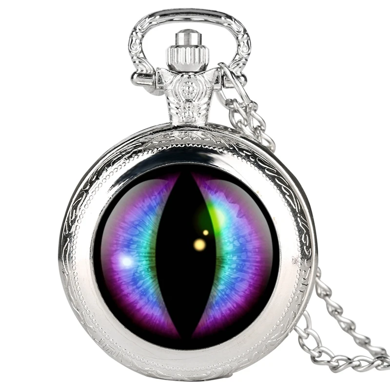 Фиолетовое круглое лицо Дракон глаз Песнь Льда и Огня игра ожерелье троны дизайн кварцевые карманные часы цепь кулон для мужчин - Цвет: silver