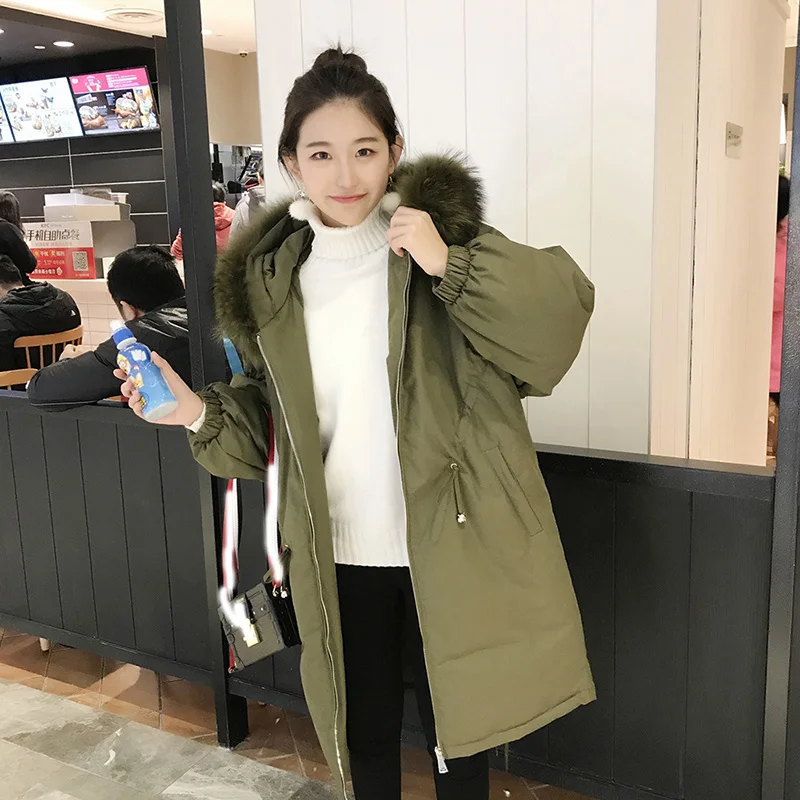 Inverno Veste khaki Coton Chaud Féminin Mujer Pour La Fourrure Vêtements Casaco Parka Capuche D'hiver Black Taille Longue green Femmes Manteau De 2018 Col À Plus SqwCyS6R