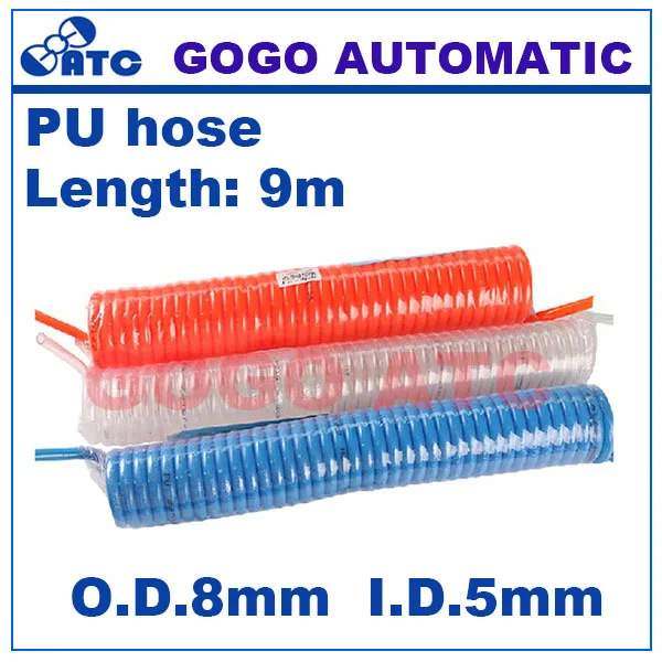 Length 9m outside diameter 8mm inside diameter 5mm PU8x5 pu spiral coil