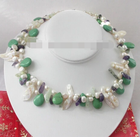 

ddh003483 2strands Natural turquoise&crystal&Jade&pearl Necklace