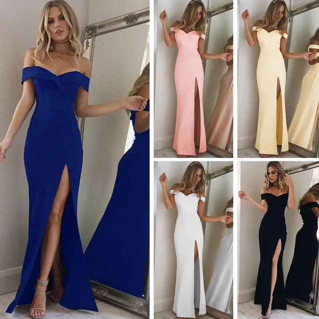 2018 New Summer Elegant Women Sexy Evening Party Black Blue Long Dress Slim Cotton Maxi Dress Robe Longue Femme Vestido De Festa