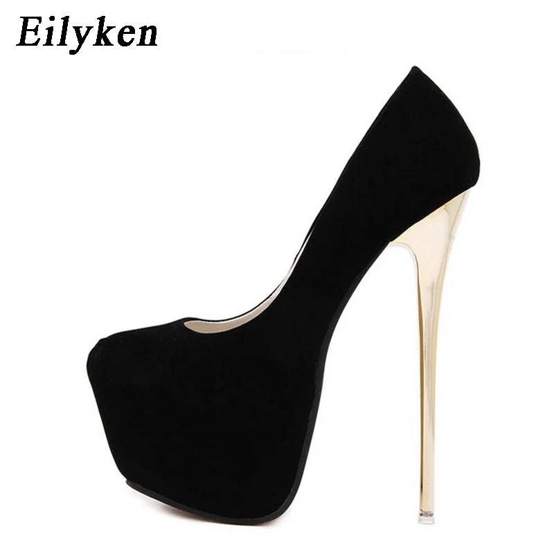 Eilyken Sexy Wedding Women Fetish Shoes Concise Woman Pumps Latform Very High Heel Stripper Flock Pumps 16 cm
