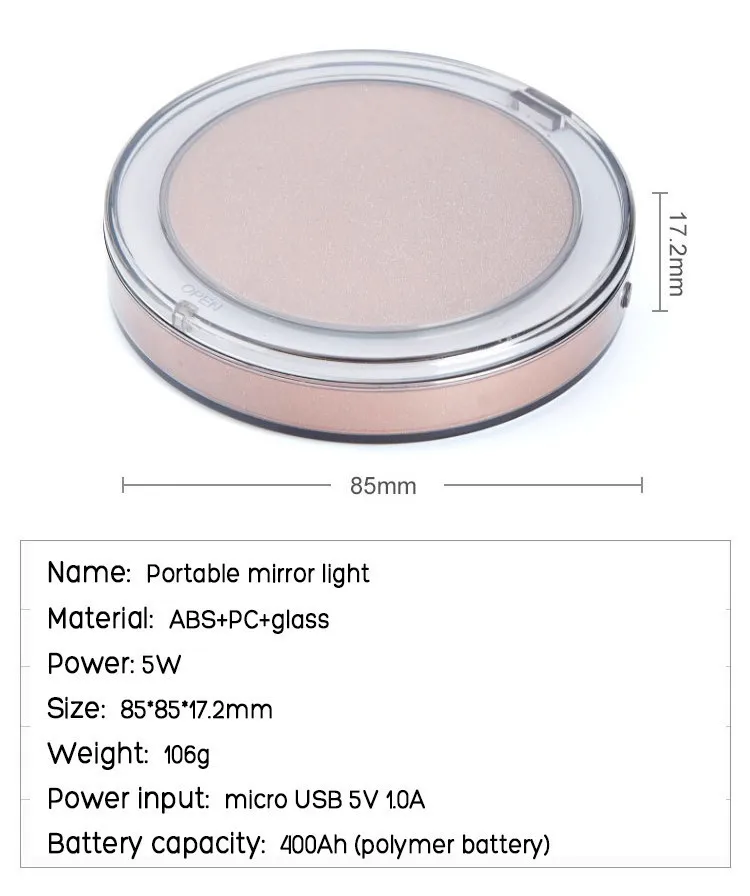 Светодиодный светильник-зеркало для макияжа, мини-зеркало, косметическое зеркало, 1х 3х увеличительное зеркало, компактный ручной складной, маленькое портативное карманное зеркало, USB